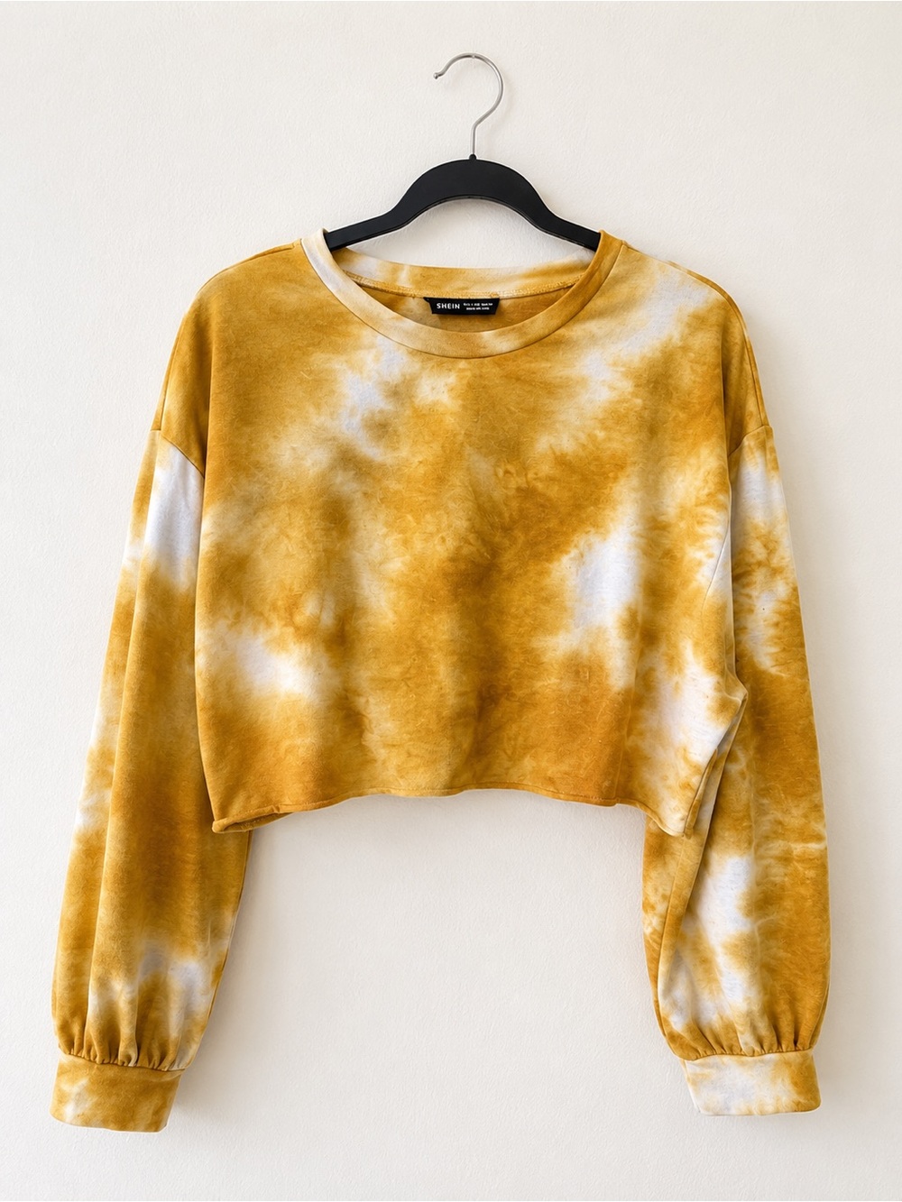 SHEIN Yellow-Tan Tie-Dye Cropped Sweatshirt Large L
